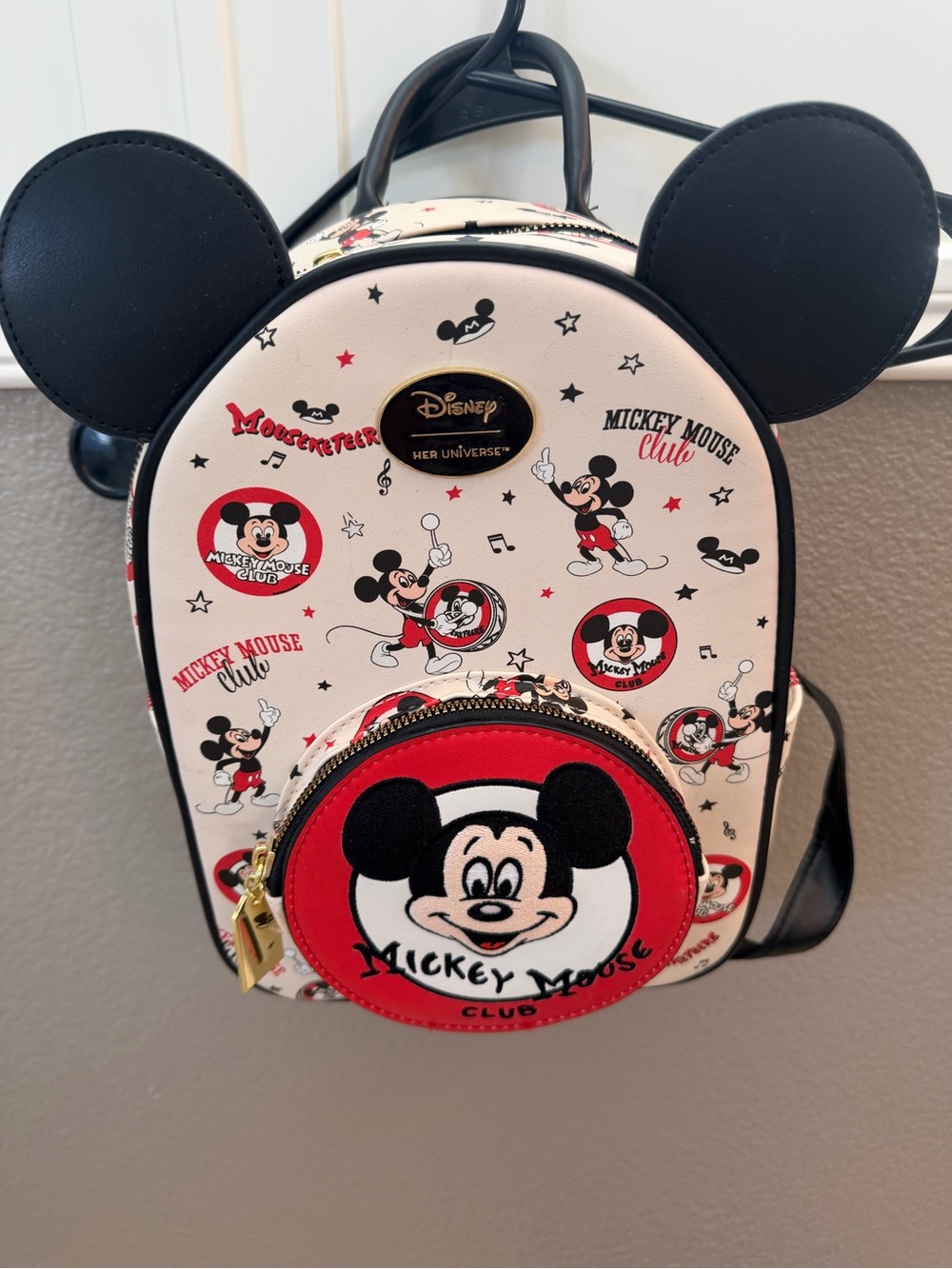 Disney Mickey Mouse Club Mini Backpack - Cream, Black & Red